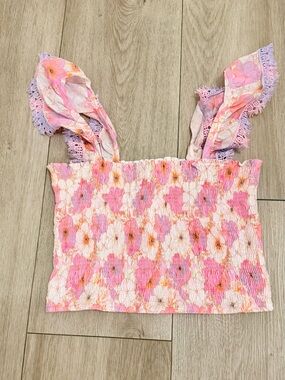 Peixoto Light Pink Floral Smocked Top with Lace Straps